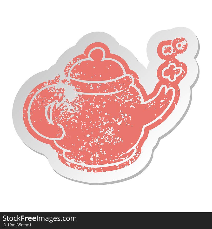 Distressed Old Sticker Of A Blue Tea Pot