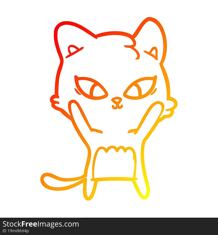 Warm Gradient Line Drawing Cute Cartoon Cat