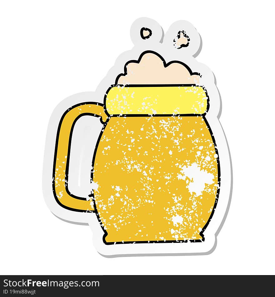 Distressed Sticker Of A Quirky Hand Drawn Cartoon Pint Of Beer