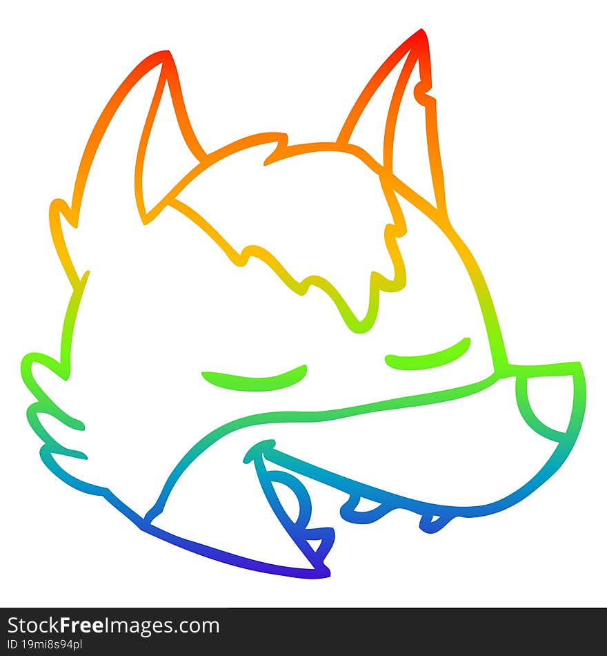 rainbow gradient line drawing of a cartoon wolf face