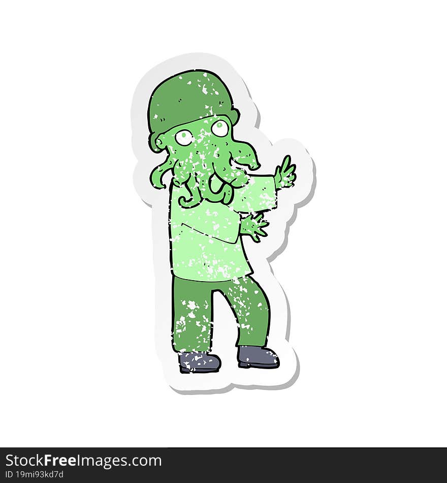 retro distressed sticker of a cartoon monster man