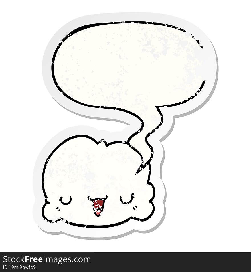 cute cartoon cloud and speech bubble distressed sticker