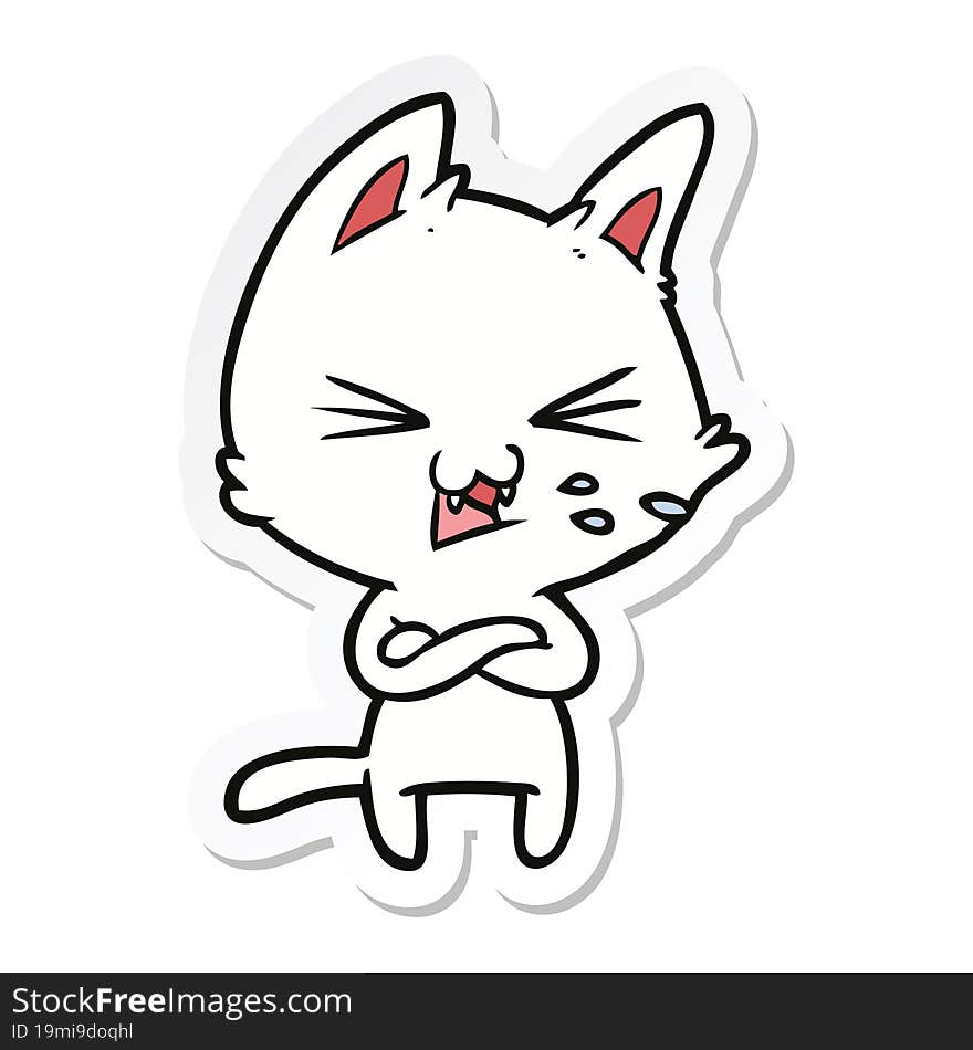 Sticker Of A Cartoon Cat With Crossed Arms