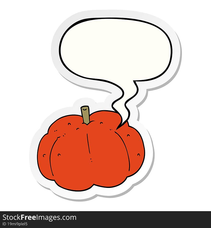 cartoon pumpkin with speech bubble sticker. cartoon pumpkin with speech bubble sticker