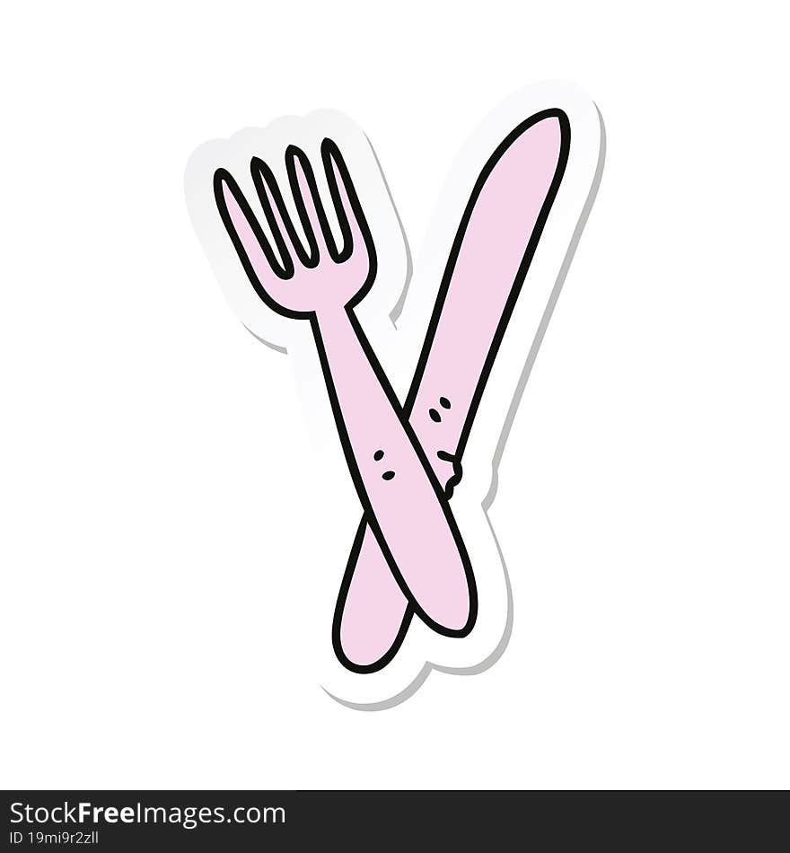 sticker of a quirky hand drawn cartoon cutlery