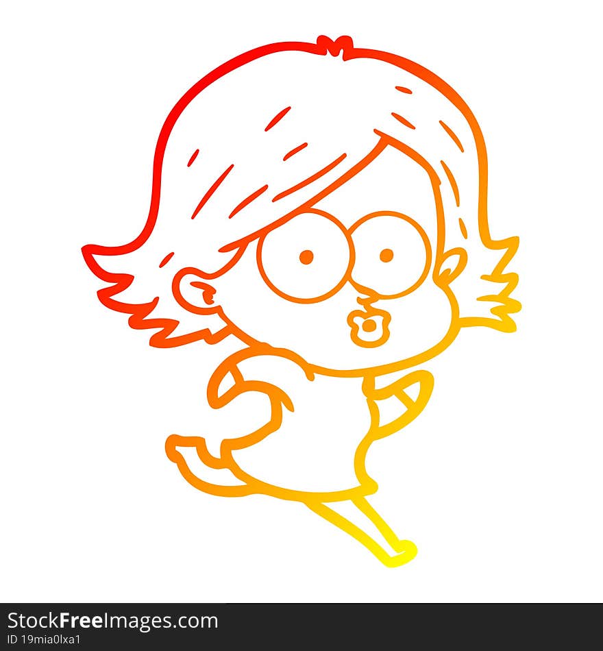 warm gradient line drawing of a cartoon girl pouting