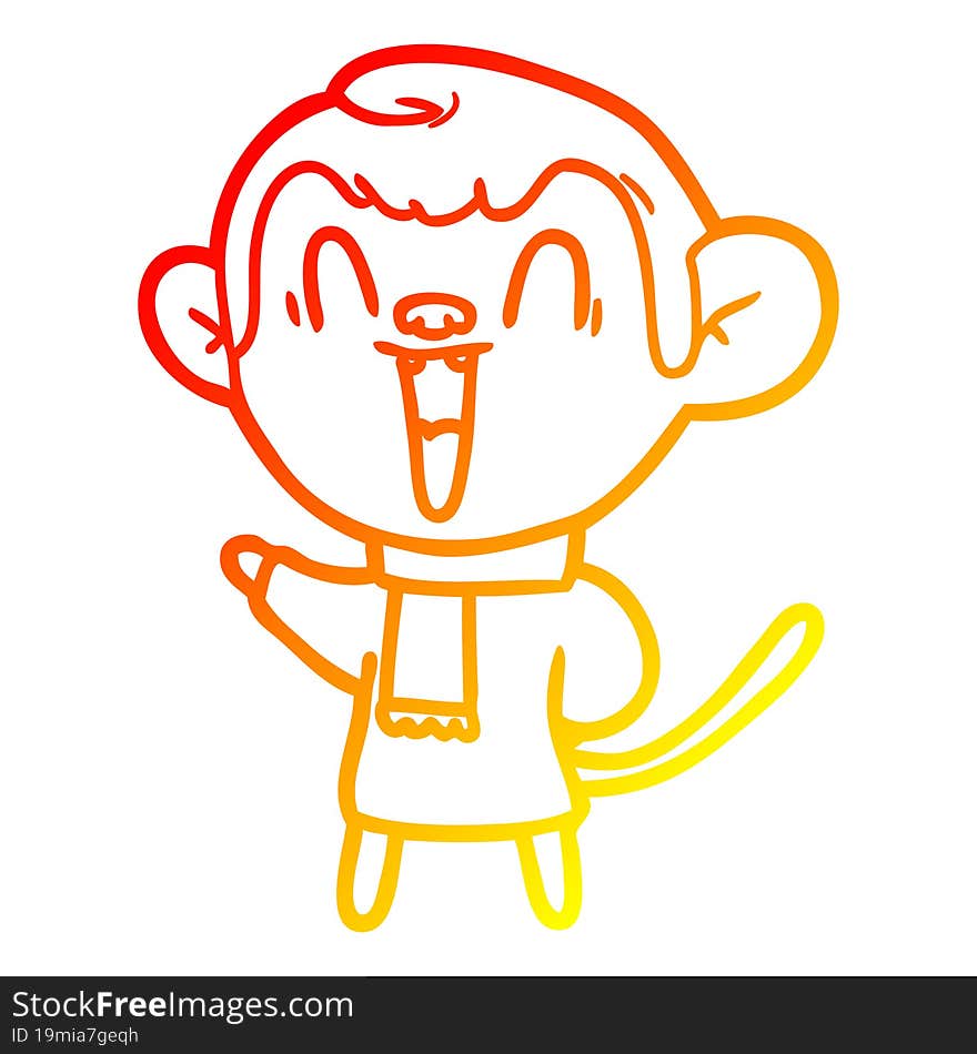 warm gradient line drawing of a cartoon laughing monkey