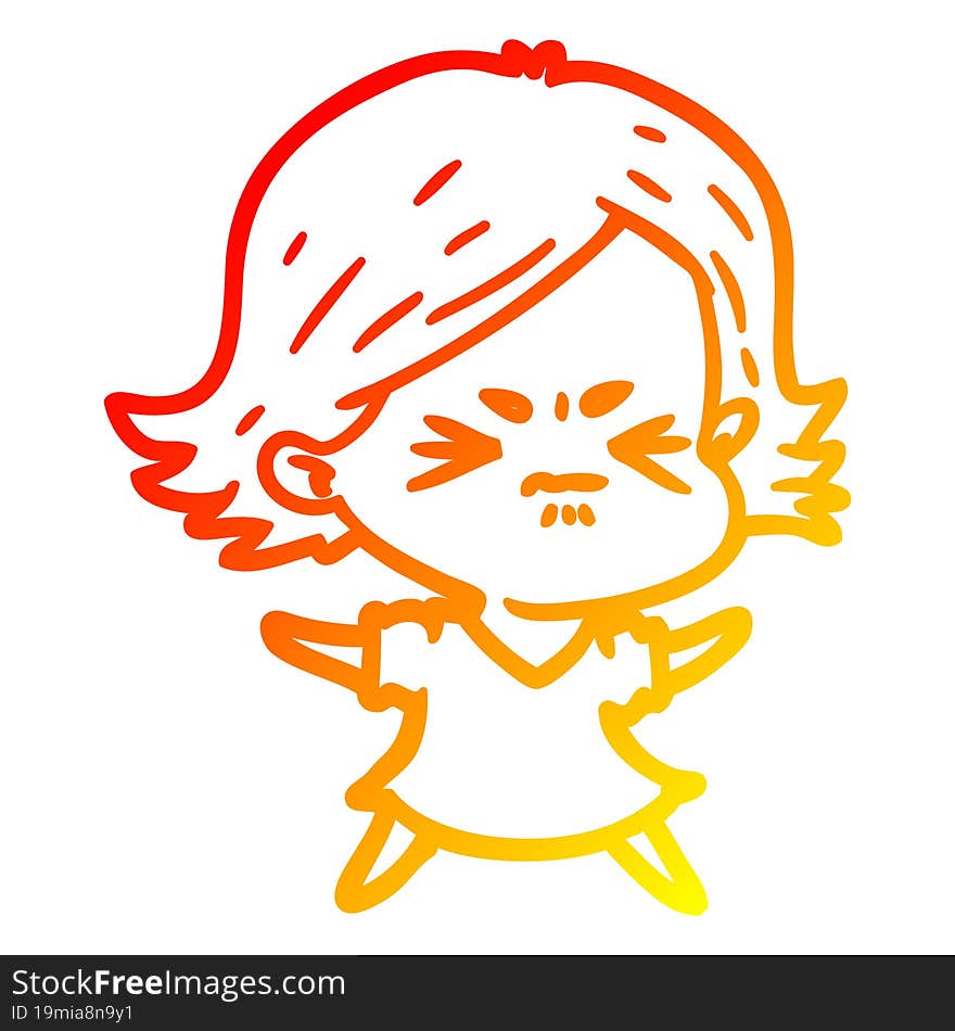 warm gradient line drawing of a cartoon angry woman