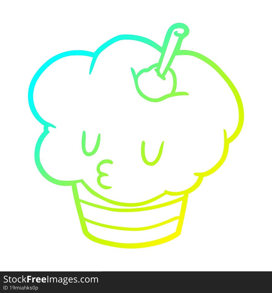 cold gradient line drawing of a funny cupcake