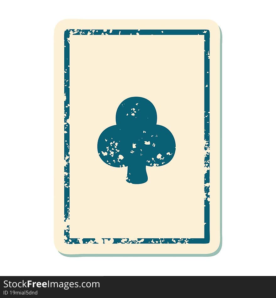 Distressed Sticker Tattoo Style Icon Of The Ace Of Clubs