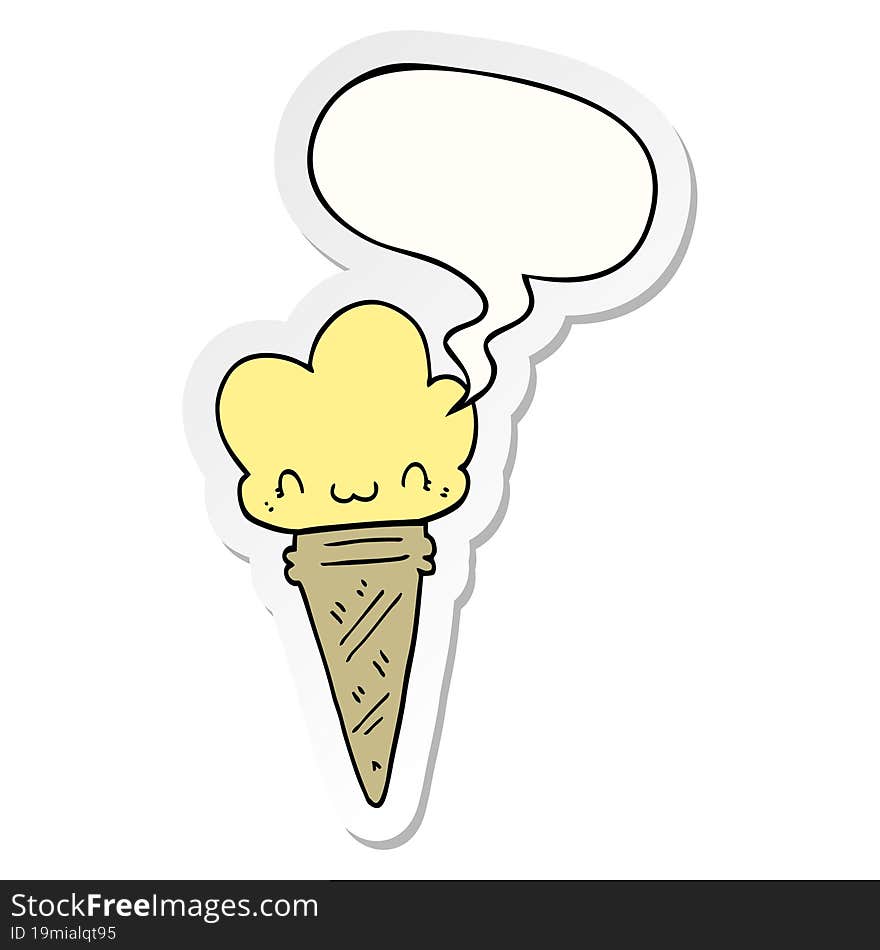 cartoon ice cream and face and speech bubble sticker