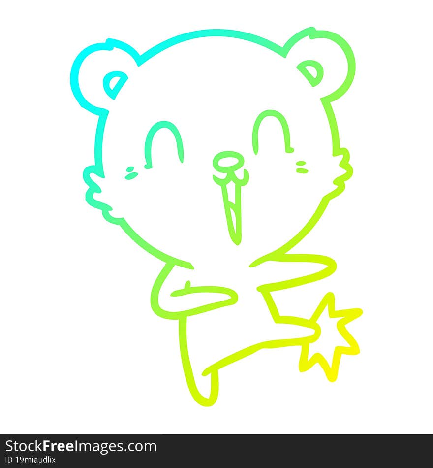 cold gradient line drawing happy cartoon polar bear kicking