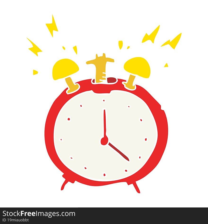 flat color illustration of a cartoon ringing alarm clock