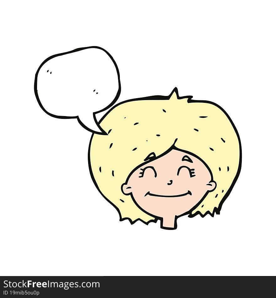 cartoon happy female face with speech bubble