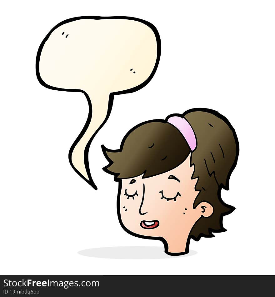 cartoon pretty female face with speech bubble