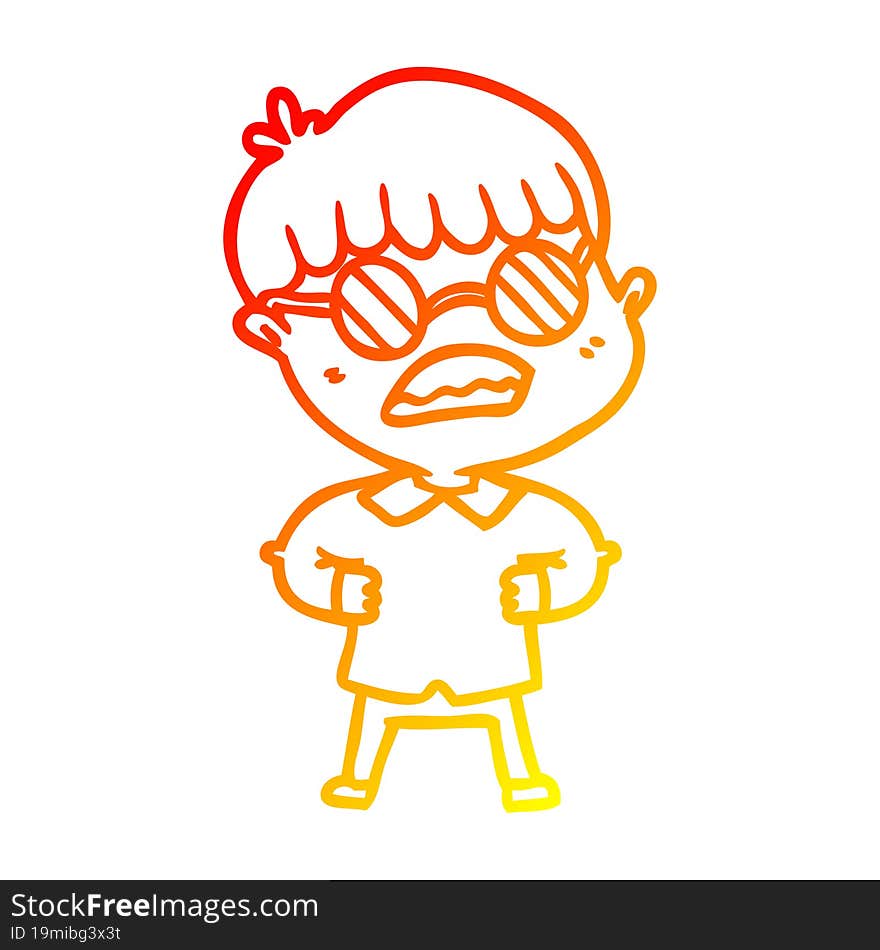 warm gradient line drawing cartoon boy wearing spectacles