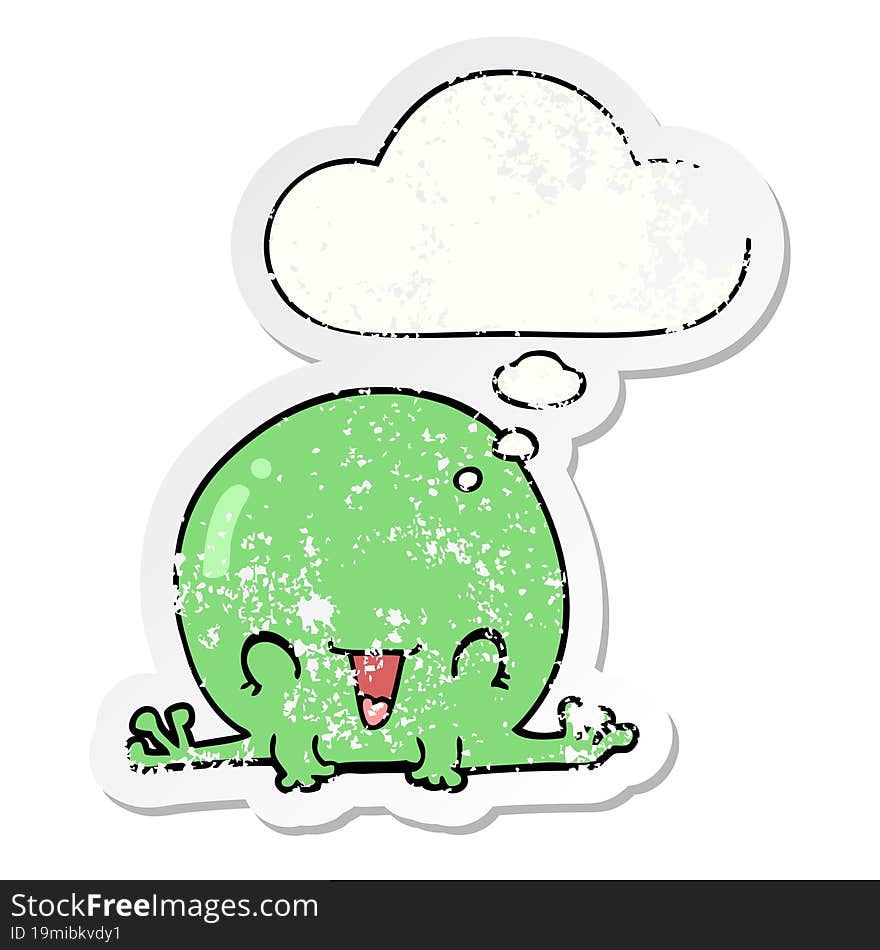 cartoon frog with thought bubble as a distressed worn sticker