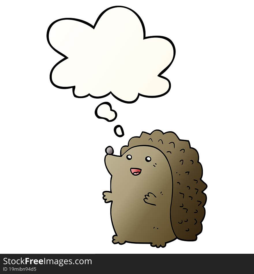 cartoon happy hedgehog and thought bubble in smooth gradient style