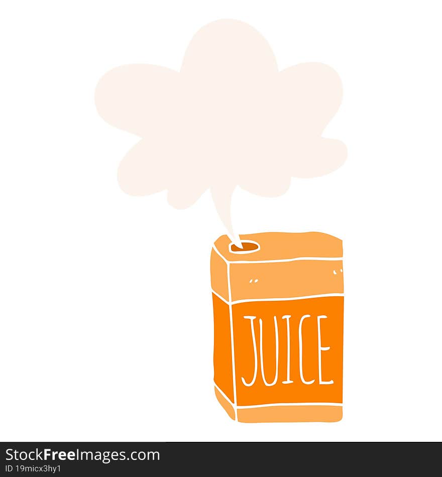 Cartoon Juice Box And Speech Bubble In Retro Style