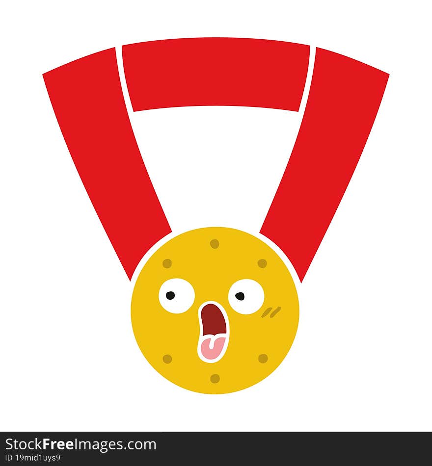 flat color retro cartoon gold medal