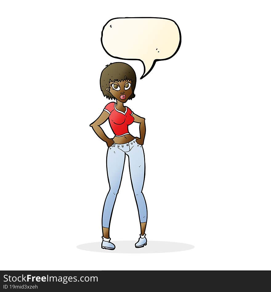 cartoon pretty woman with speech bubble