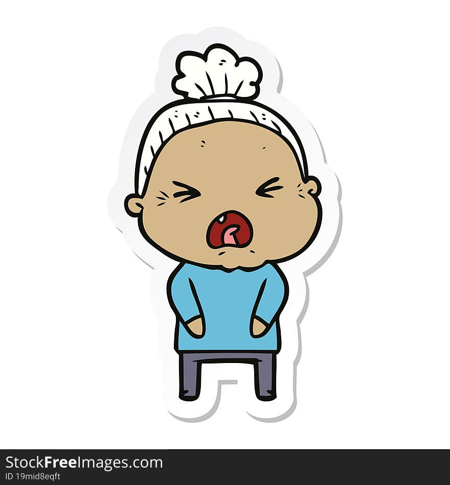 Sticker Of A Cartoon Angry Old Woman