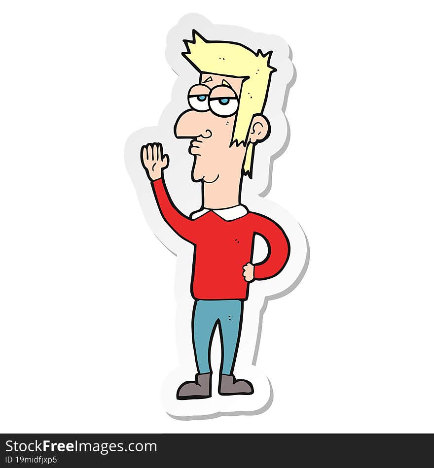 sticker of a cartoon man waving