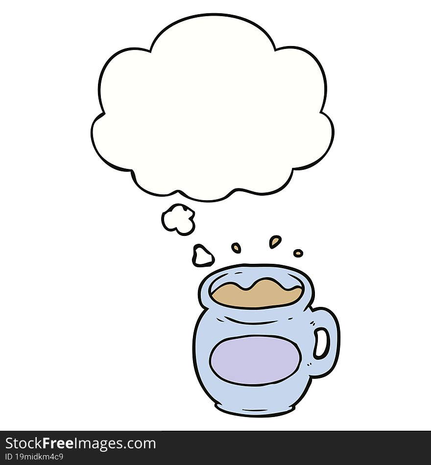 cartoon coffee cup with thought bubble. cartoon coffee cup with thought bubble