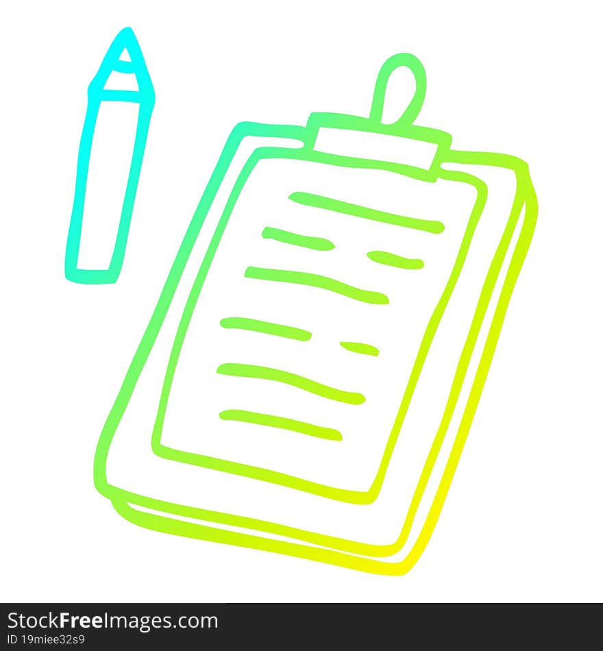 cold gradient line drawing of a cartoon clip board