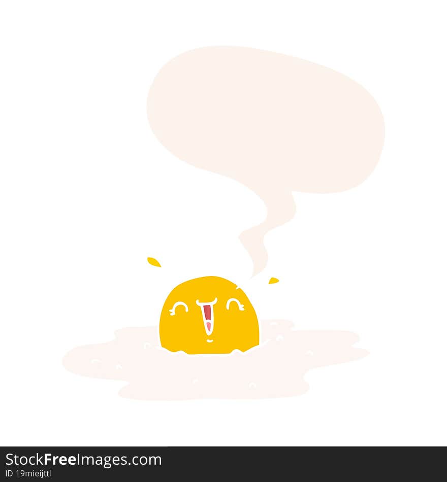 cartoon fried egg with speech bubble in retro style