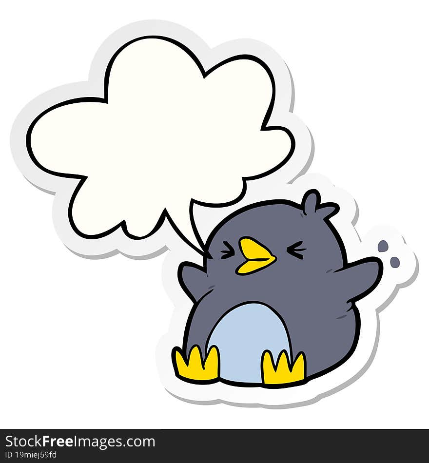 cartoon penguin with speech bubble sticker. cartoon penguin with speech bubble sticker