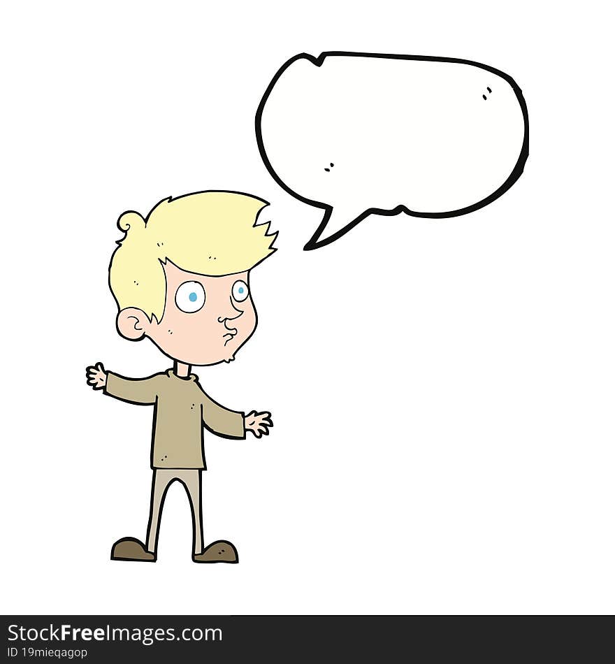 cartoon curious boy with speech bubble