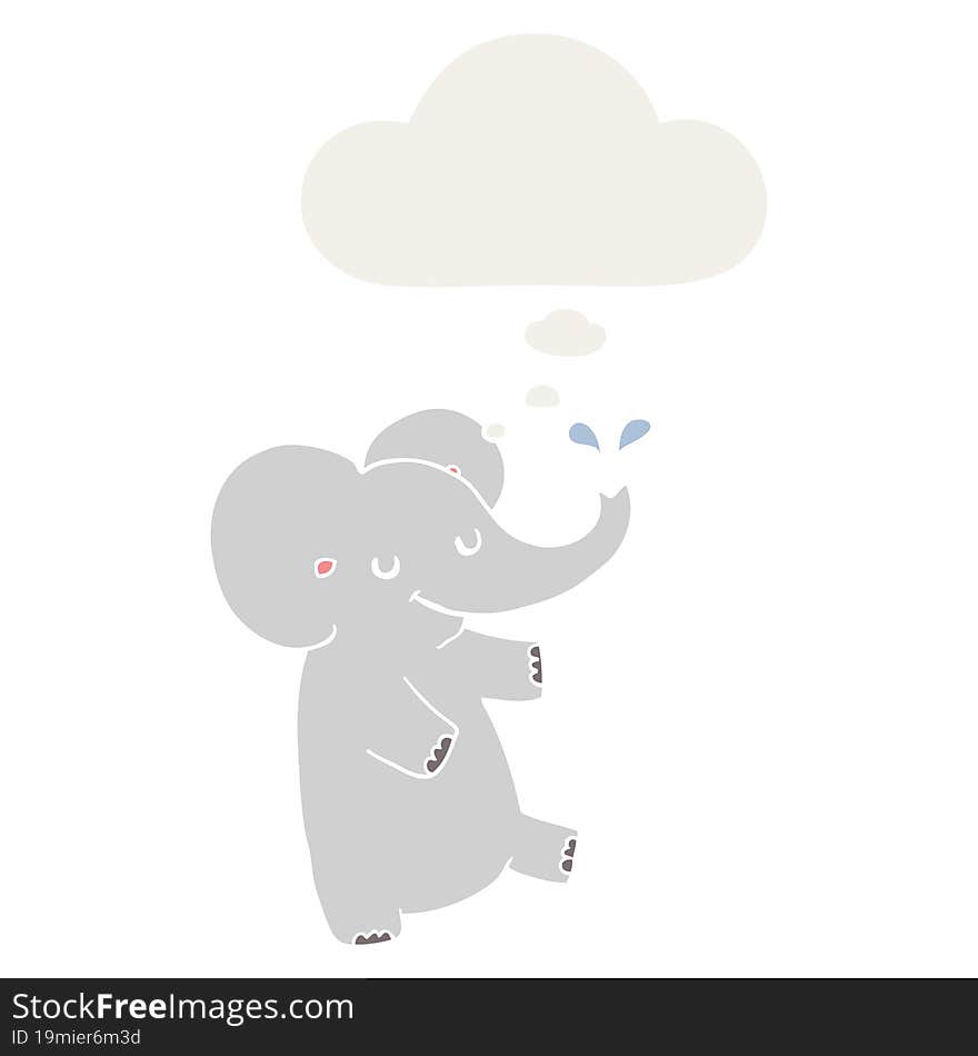 cartoon dancing elephant and thought bubble in retro style