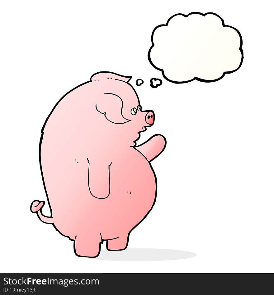 Cartoon Fat Pig With Thought Bubble