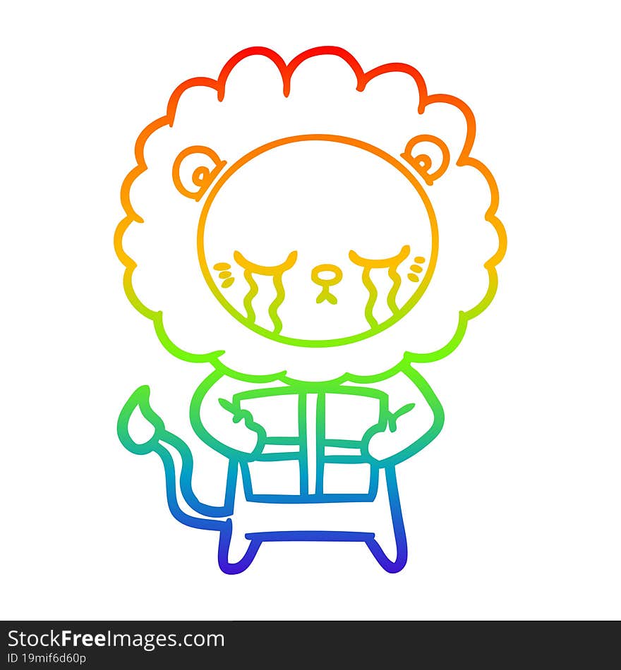 rainbow gradient line drawing crying cartoon lion