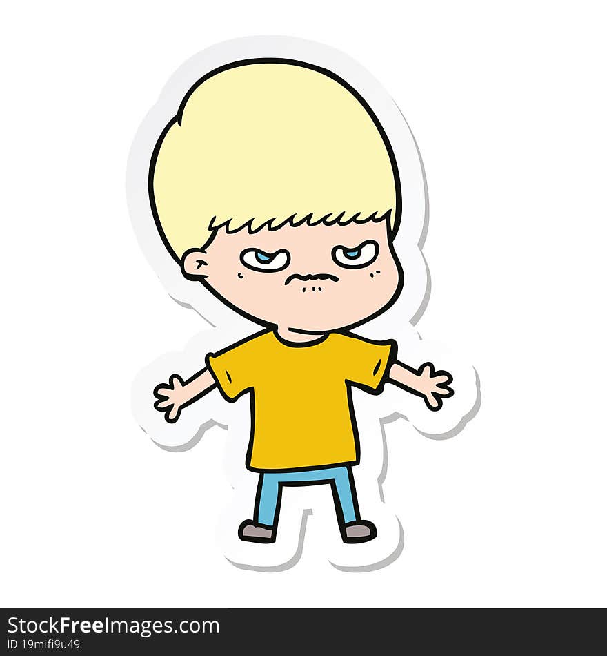 sticker of a annoyed cartoon boy