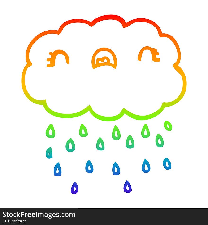 Rainbow Gradient Line Drawing Cute Cartoon Cloud