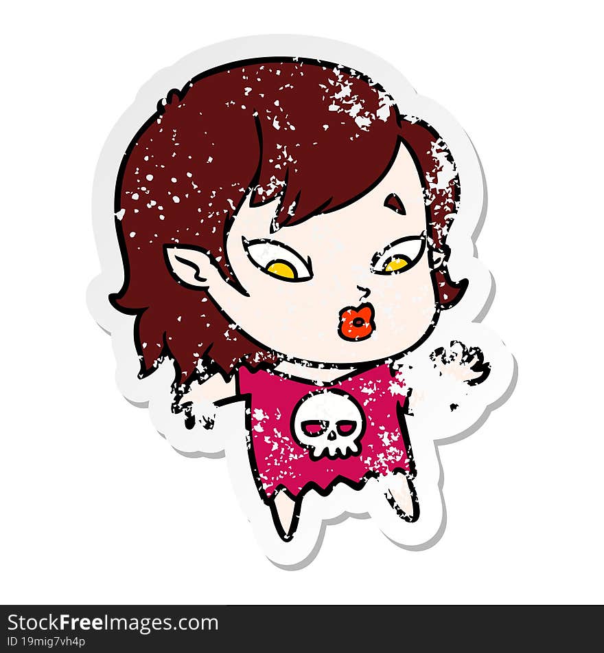 distressed sticker of a cute cartoon vampire girl