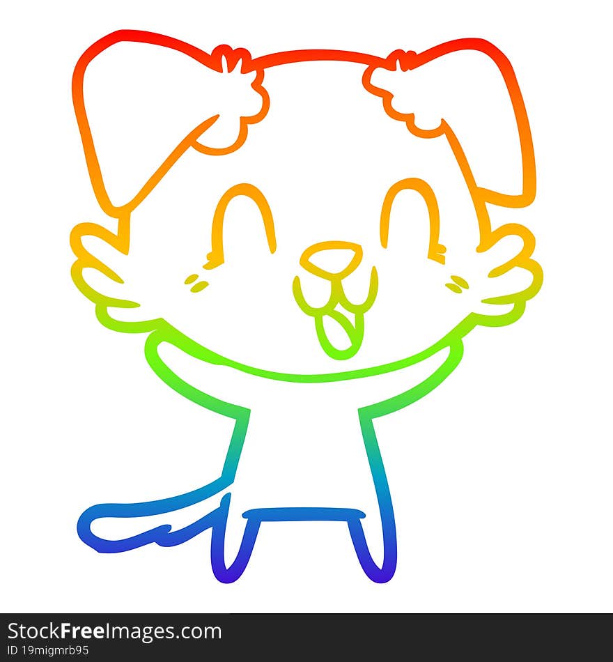 rainbow gradient line drawing laughing cartoon dog