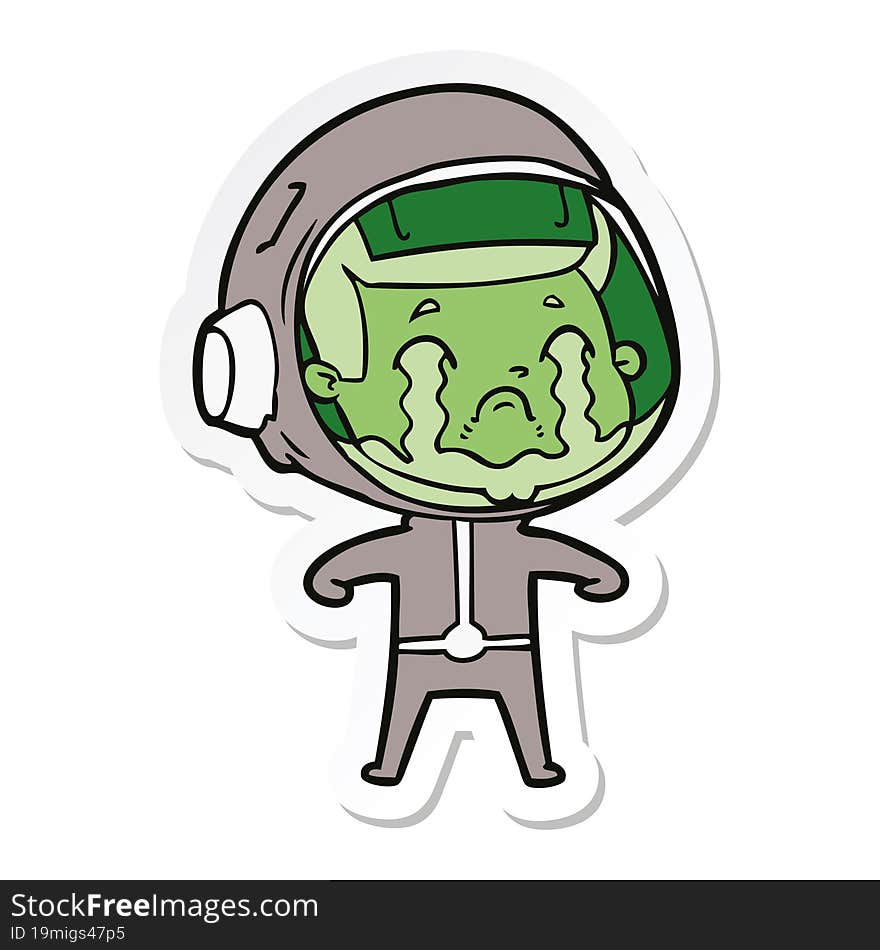 sticker of a cartoon crying astronaut