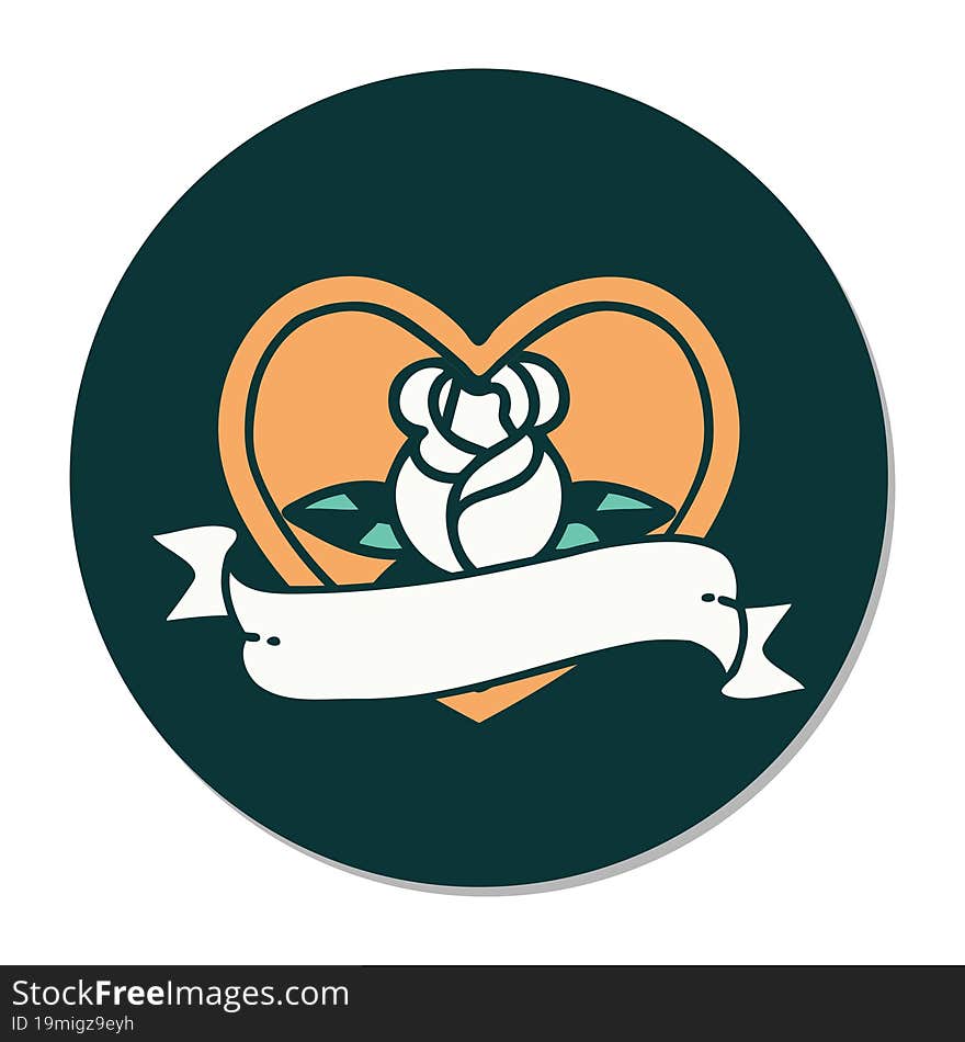 sticker of tattoo in traditional style of a heart rose and banner. sticker of tattoo in traditional style of a heart rose and banner