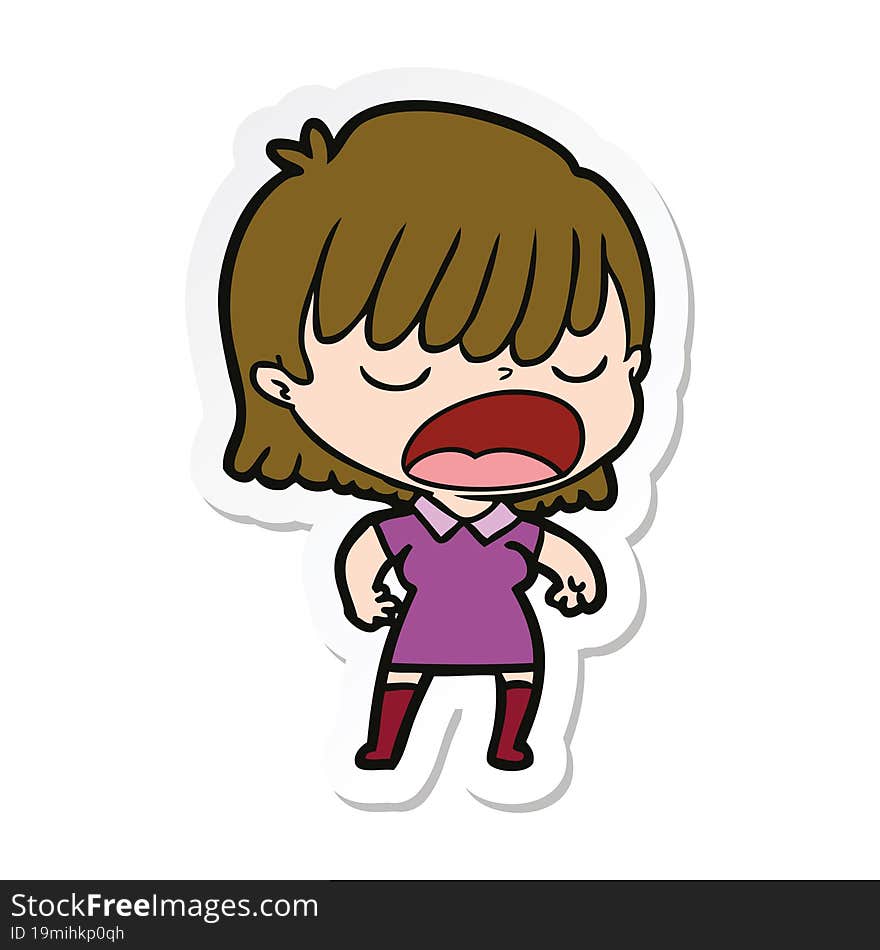 Sticker Of A Cartoon Woman Talking Loudly