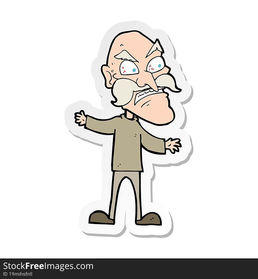 sticker of a cartoon angry old man