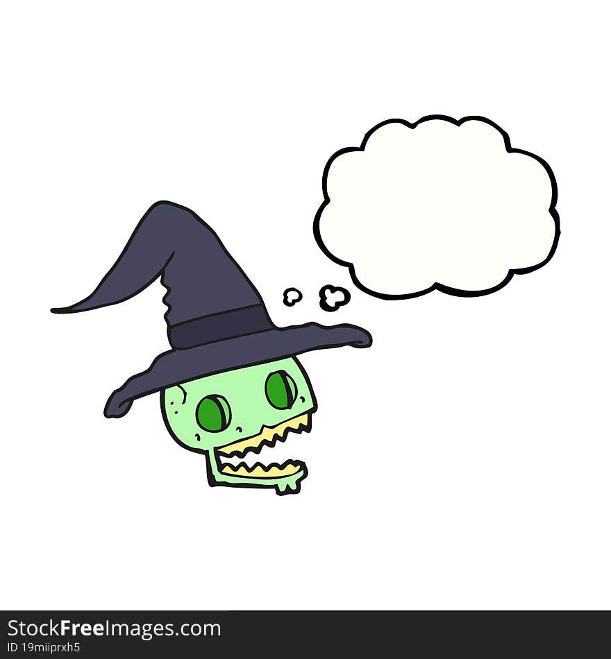 thought bubble cartoon skull wearing witch hat