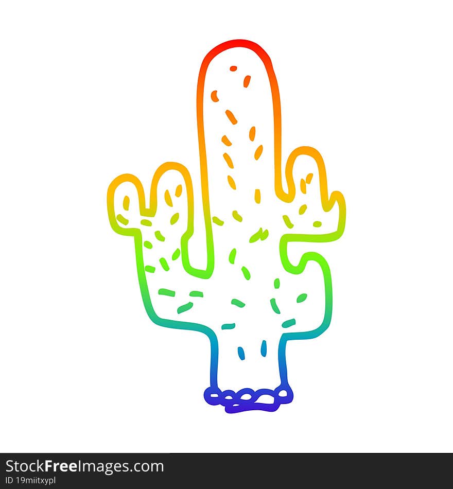 rainbow gradient line drawing cartoon cactus