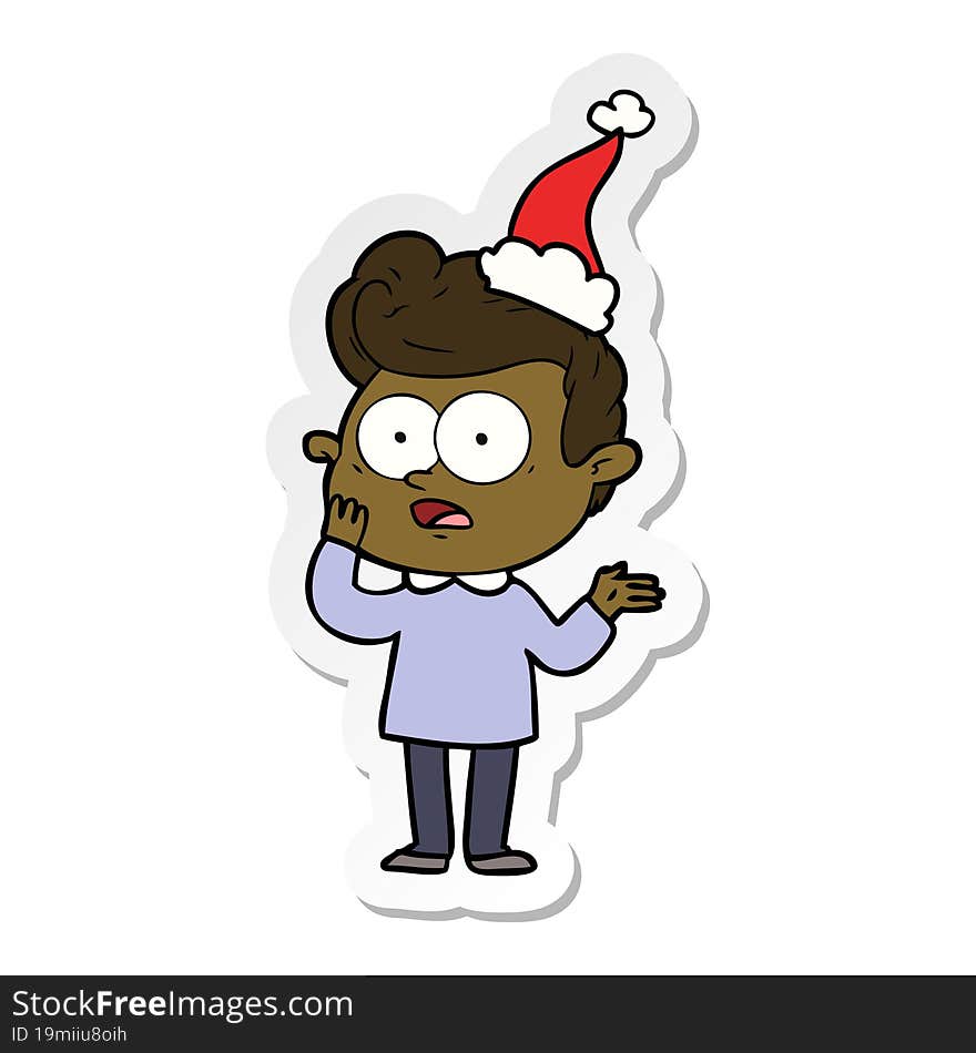 Sticker Cartoon Of A Staring Man Wearing Santa Hat