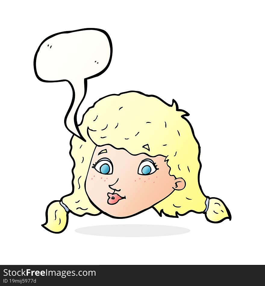 cartoon pretty female face with speech bubble