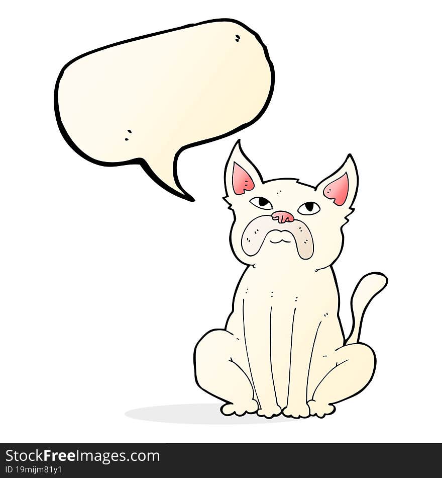 cartoon grumpy little dog with speech bubble