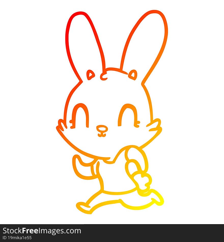 warm gradient line drawing cute cartoon rabbit running