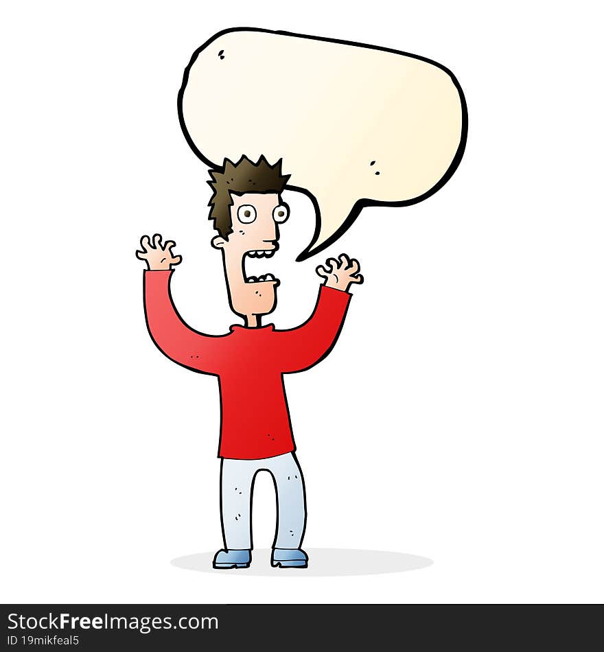 Cartoon Terrified Man With Speech Bubble